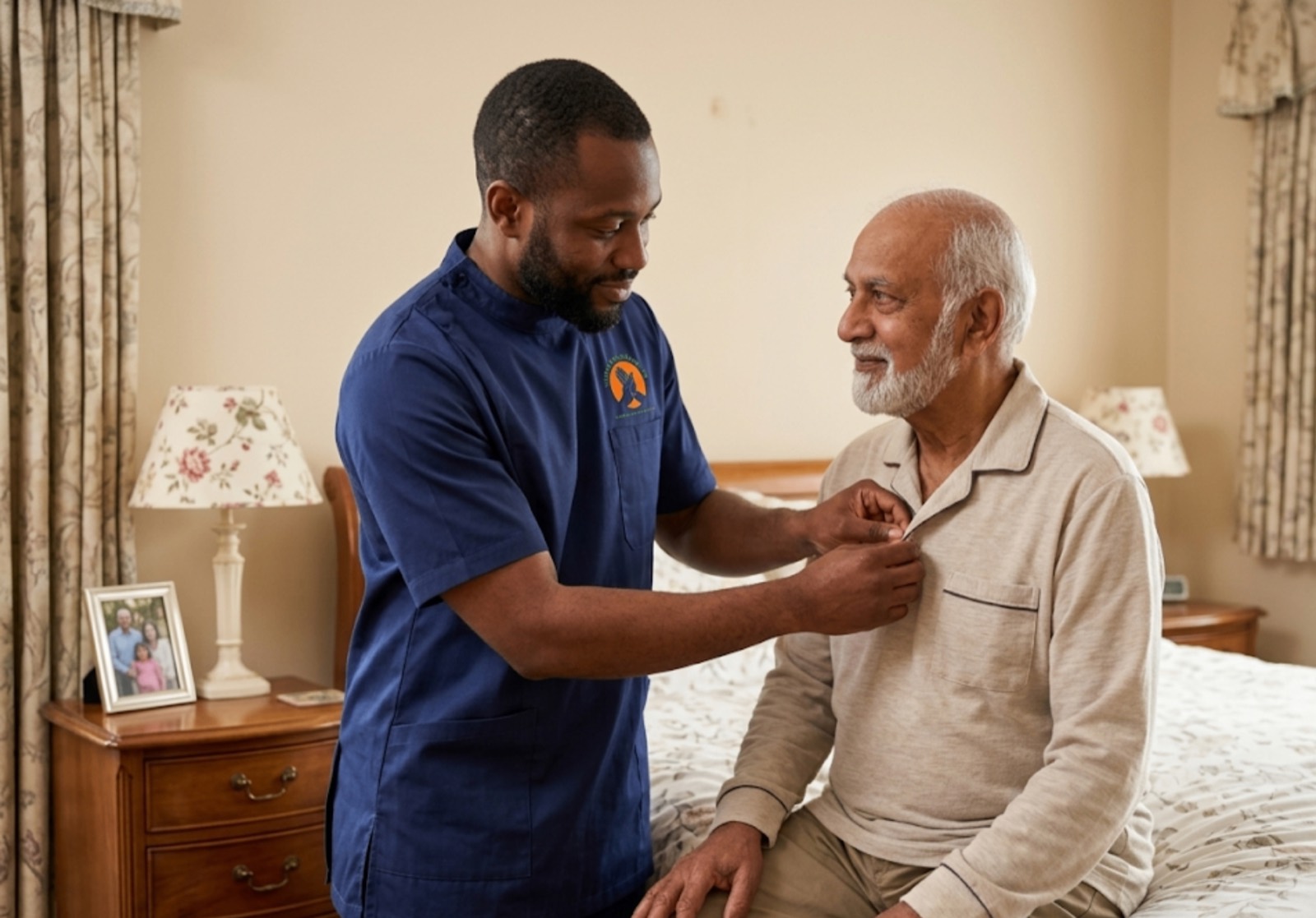 TLives Healthcare palliative carer providing compassionate personal care for an elderly man at home in Birmingham, West Midlands