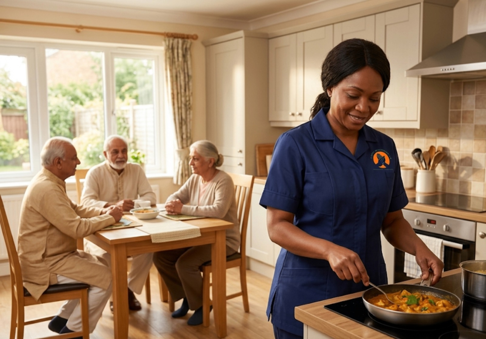 TLives Healthcare respite carer preparing a meal for an elderly couple at home in Sandwell, West Midlands
